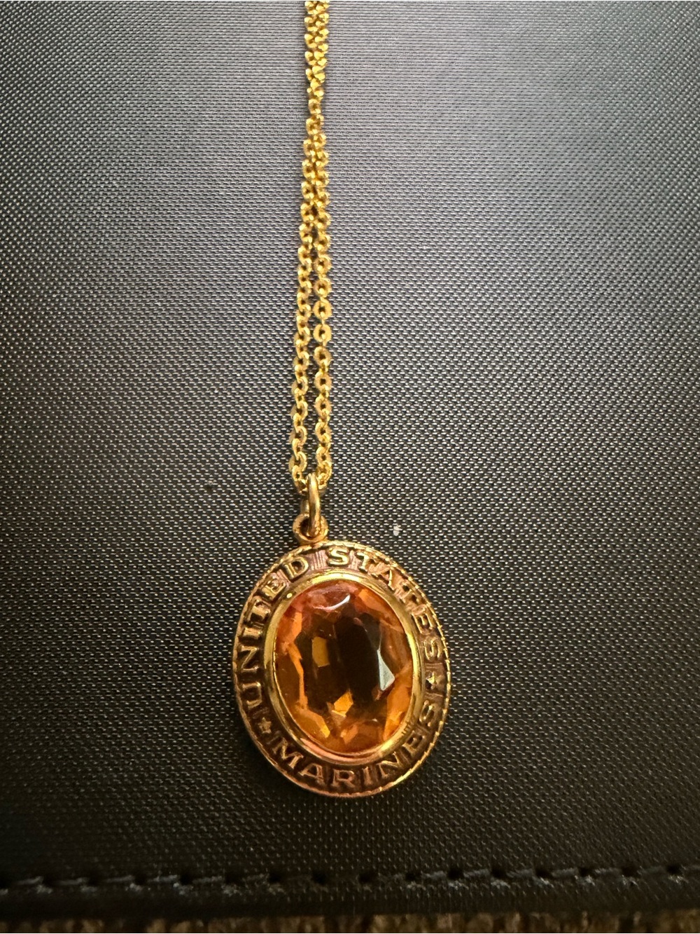 Gold-Tone United States Marines Amber Pendant Necklace
